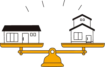 平屋と二階建てを比べるイラスト